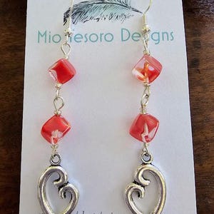 Red and Crystal Czech Glass Earrings With Hearts - Dangle Earrings - Boho beaded earrings - Czech Glass Beads - Valentine&#39;s Love Earrings