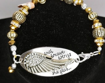 With Brave Wings She Flies Quote Bracelet Inspirational Jewelry