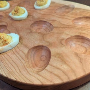 Cherry Wood Deviled Egg Tray - Handmade Egg Platter for 12