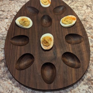 Easter Deviled Egg Tray – Handcrafted Wood Platter for 12 Eggs – Walnut or Cherry