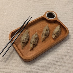 Sushi & Dumpling Serving Tray – Handcrafted Cherry Wood Board with Ramekin Bowl
