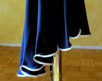 Buy 2 pieces for 50% sale! - L/XL Size Navy Blue Asymmetric Bordered Tail Tango Skirt Soft and Flowy