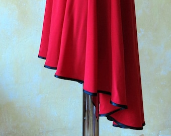 Buy 2 pieces for 50% sale! - L/XL Red Asymmetrical Bordered Tango Skirt with Sparkling Diamonds Tail Soft and Flowy