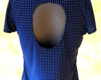 Buy 2 pieces for 50% sale! - Golden 3D Dots Short Sleeves Dark Blue Top with Back Hole