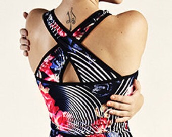 Buy 2 pieces for 50% sale! - Sleeveless Tango Top "Covered with roses" With Thick Back Crossed Straps