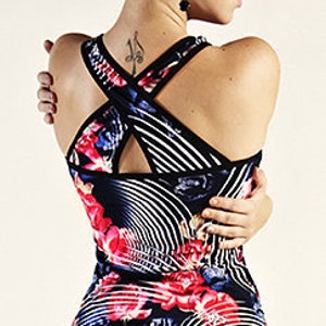 Sleeveless Tango Top "Covered with roses" With Thick Back Crossed Straps