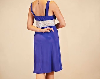Buy 2 pieces for 50% sale! - Bright Violet Elegant Tango Dress with Thick Shiny Silver Belt Wedding Dress for Bridesmaid
