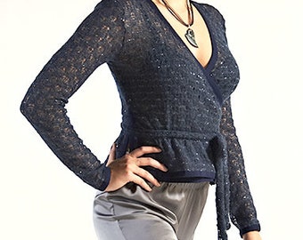 Buy 2 pieces for 50% sale! - Shiny Dark Blue Wrapping Tango Ballet Sweater Top