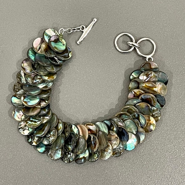 Custom Sterling Silver Colorful Abalone Bracelet In A 7.25"
