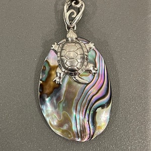 Sterling Silver Abalone Shell With Sea Turtle Pendant