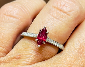 Ruby Marquise .91Ct. And Diamond Ring .45Cts. In 14Kt White Gold
