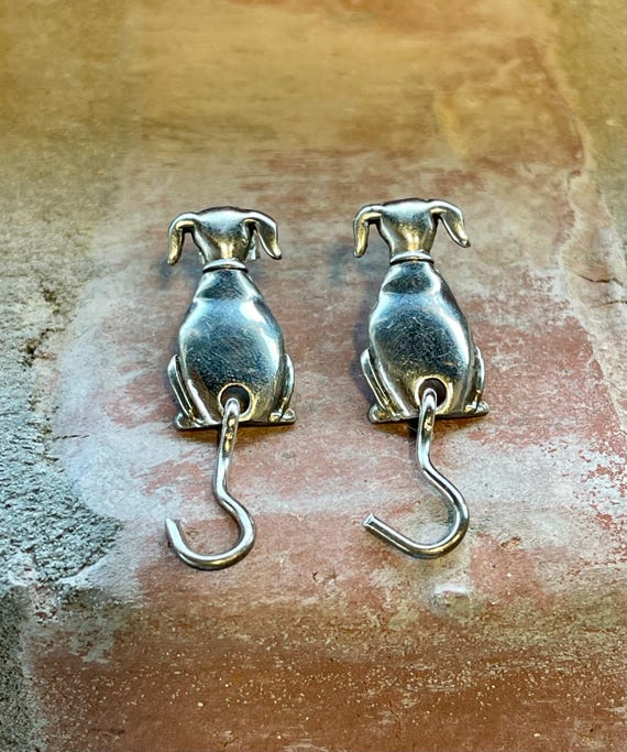 Adorable Sterling Silver Puppy Earrings With Moving Tail PreOwned