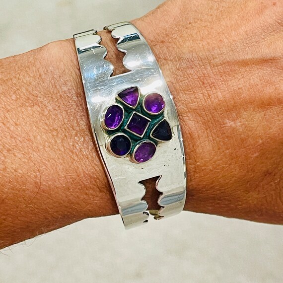 Sterling Silver Amethyst Bracelet Cuff Made By De… - image 3
