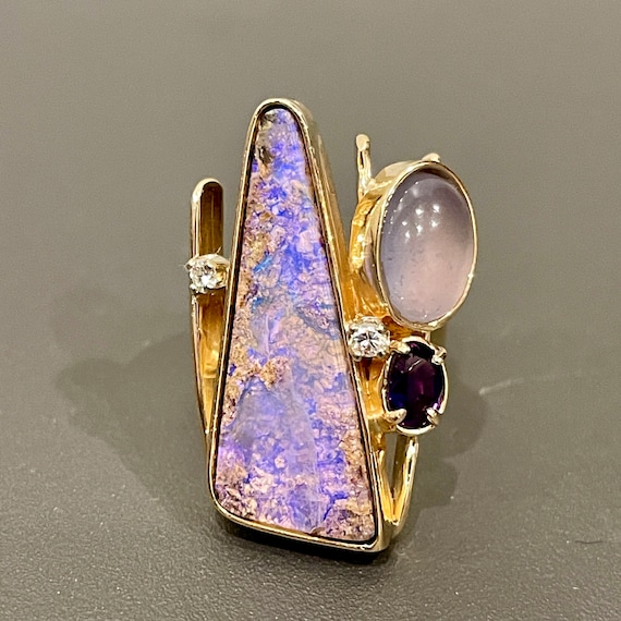 Vintage 80s Custom Made Purple Opal, Amethyst, Mo… - image 1