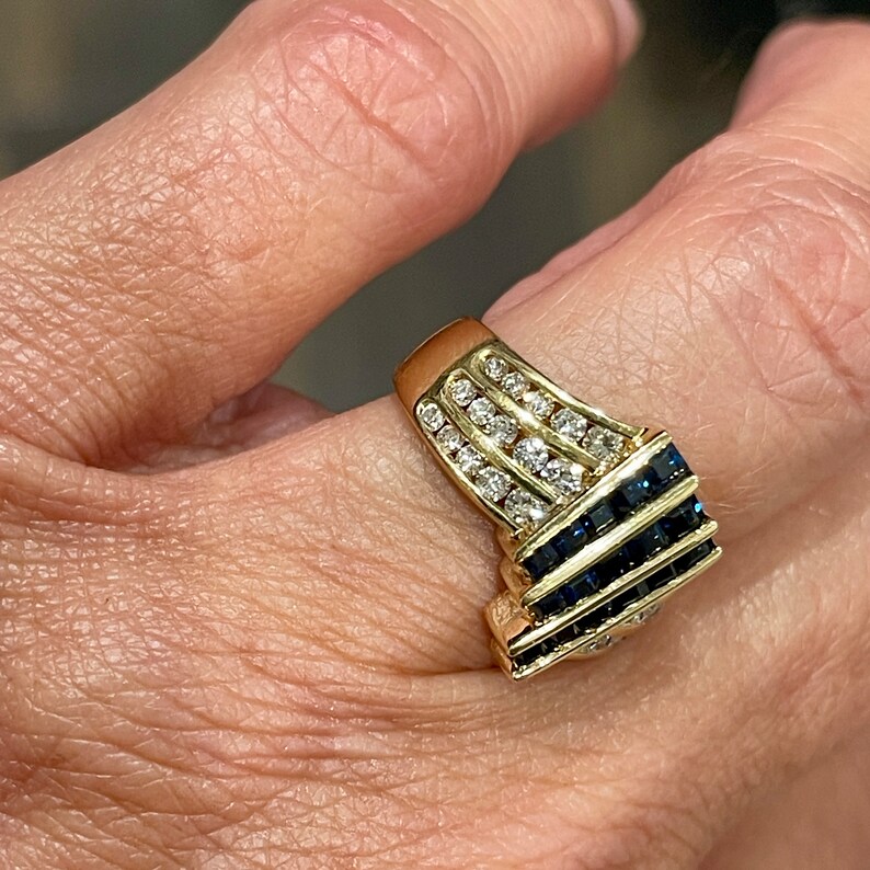 Vintage Circa 80s Sapphire and Diamond Ring in 14KT Yellow Gold - Etsy