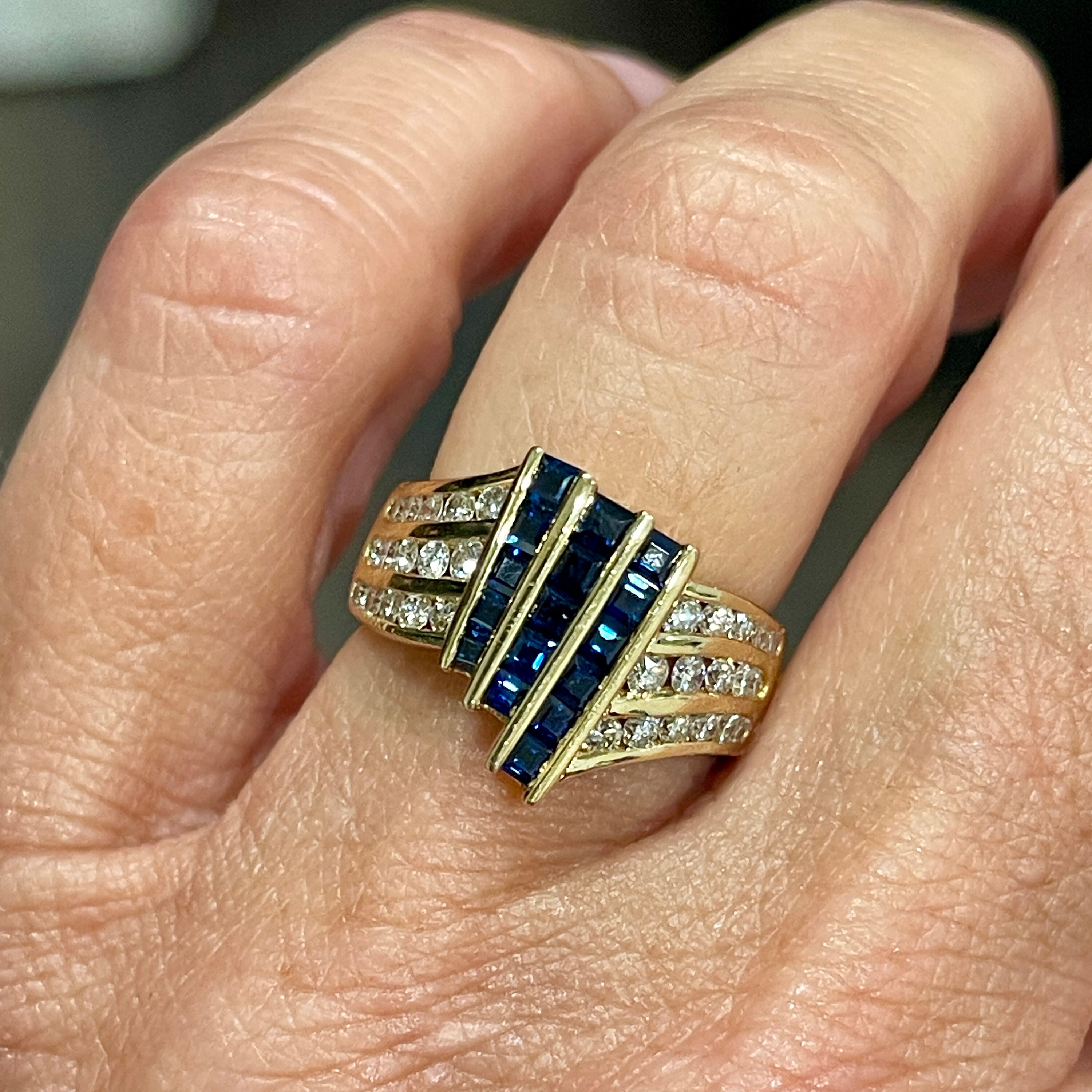 Vintage Circa 80s Sapphire and Diamond Ring in 14KT Yellow Gold - Etsy