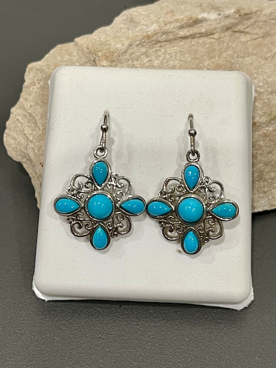 Southwestern Fan Design Imitation Turquoise Stud Earrings Rhodium on Sterling Silver Southwestern Fan Design Imitation Turquoise Stud Earrings Rhodium on Sterling Silver