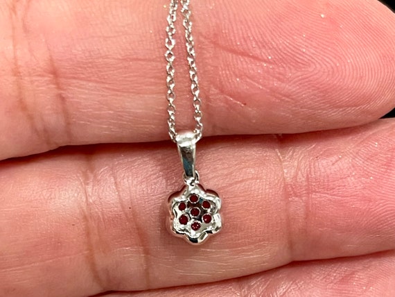 Ruby and Diamond Halo Pendant, 14kt White Gold Ca… - image 4