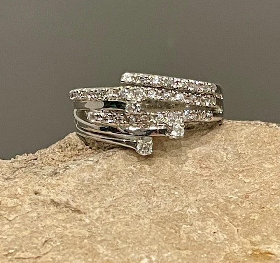 Sterling Silver Fancy Statement Ring With Cubic Z… - image 1