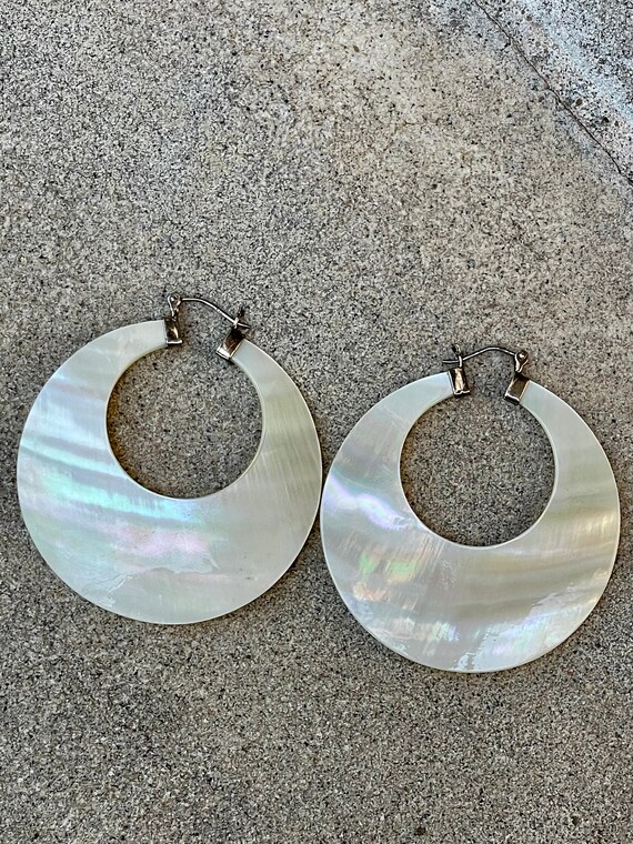 Sterling Silver Genuine White Shell Hoop Earrings