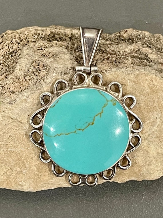 Sterling Silver Blue Green Turquoise Pendant