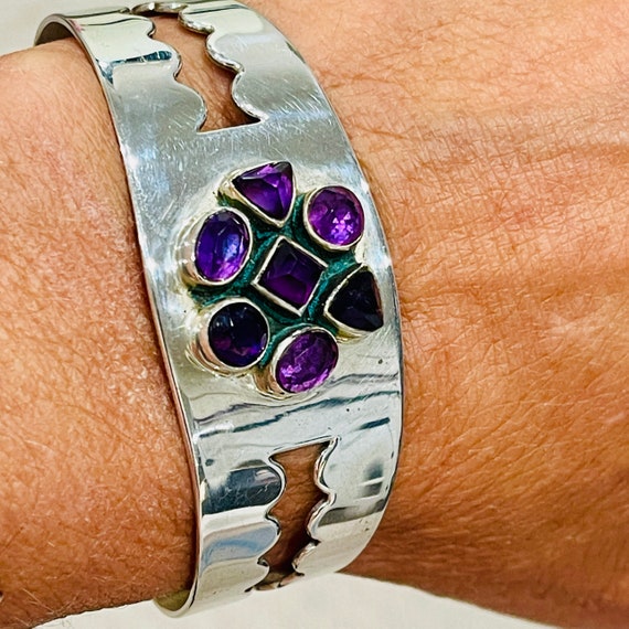 Sterling Silver Amethyst Bracelet Cuff Made By De… - image 2