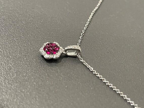 Ruby and Diamond Halo Pendant, 14kt White Gold Ca… - image 2