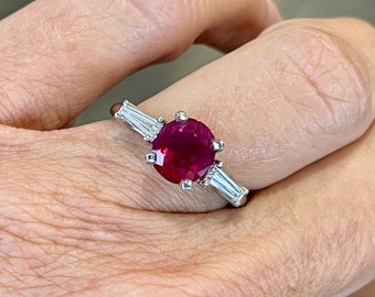 Burmese Round Ruby 2.29CT. Origin Myanmar and Diamond Ring .30CTS. in Platinum