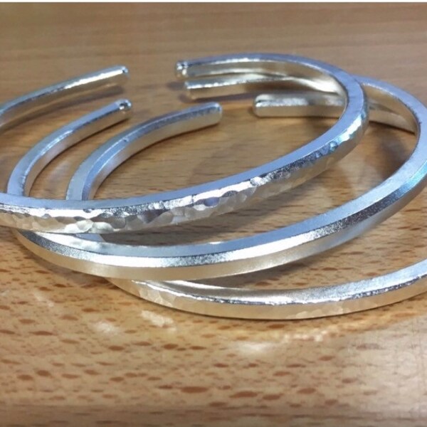 One Troy Ounce Pure Silver 999 Hammered Or Matte Finish Cuff Bracelet.  Bullion Bracelet On Your Wrist