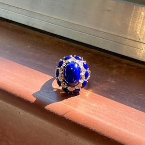 Vintage Circa 80’s Blue Lapis Lazuli And Diamond Ring In 14Kt Made By Li Vian
