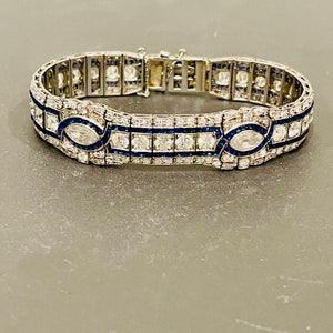 Vintage Custom Made Platinum Diamond 6.22Cts. And Sapphire 3.38Cts. Bracelet