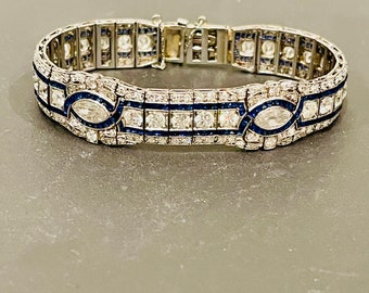 Vintage Custom Made Platinum Diamond 6.22Cts. And Sapphire 3.38Cts. Bracelet