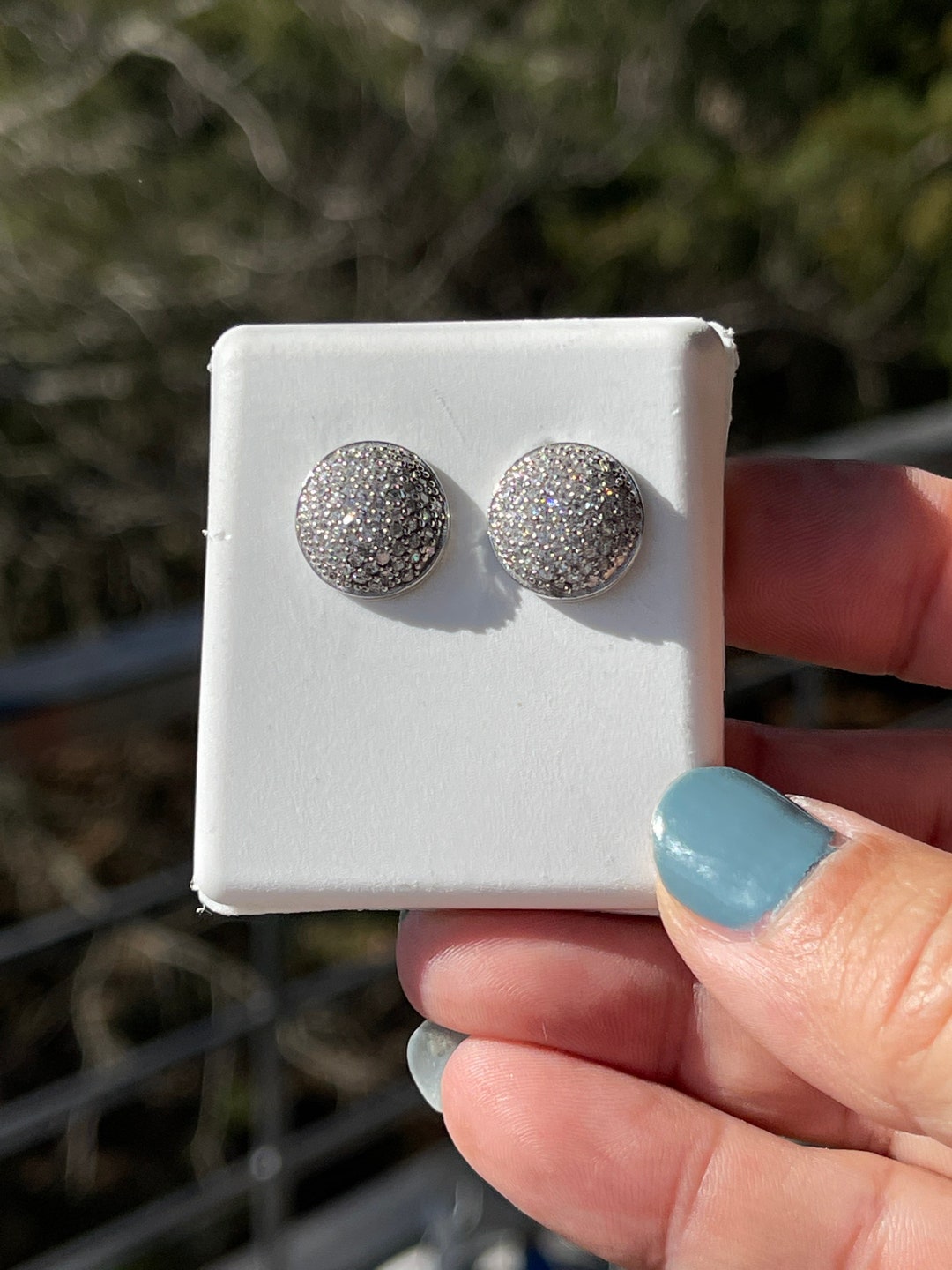 Sterling Silver Pave Set Cubic Zirconia Button Earrings. - Etsy