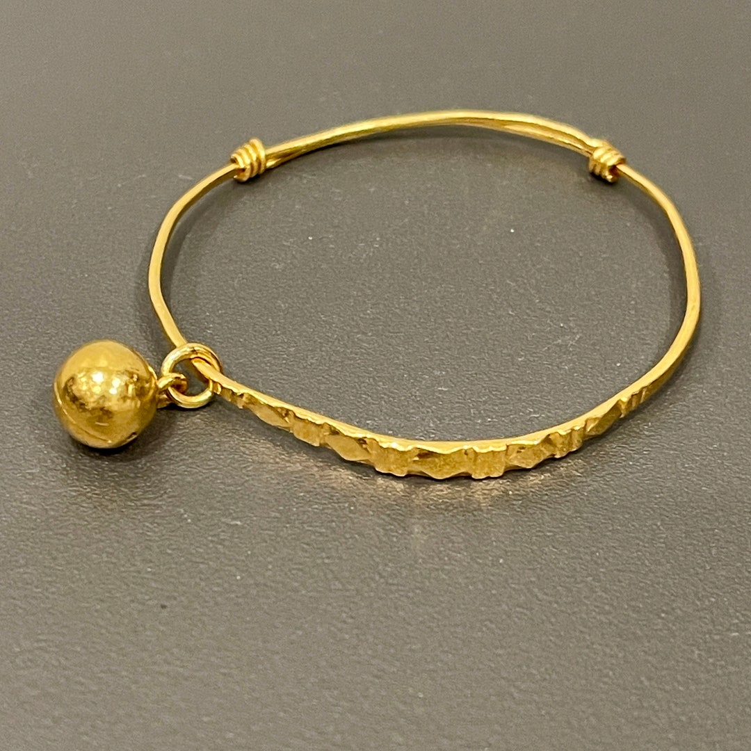 Preowned 24kt. Yellow Gold Adjustable Baby Bangle With Rattle Bead - Etsy