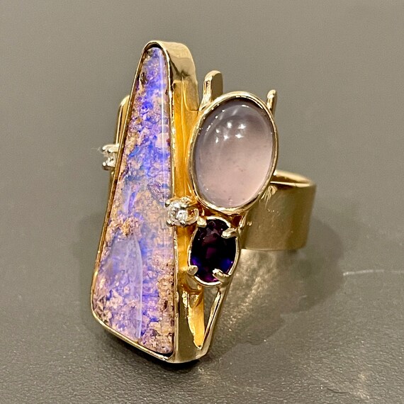 Vintage 80s Custom Made Purple Opal, Amethyst, Mo… - image 5