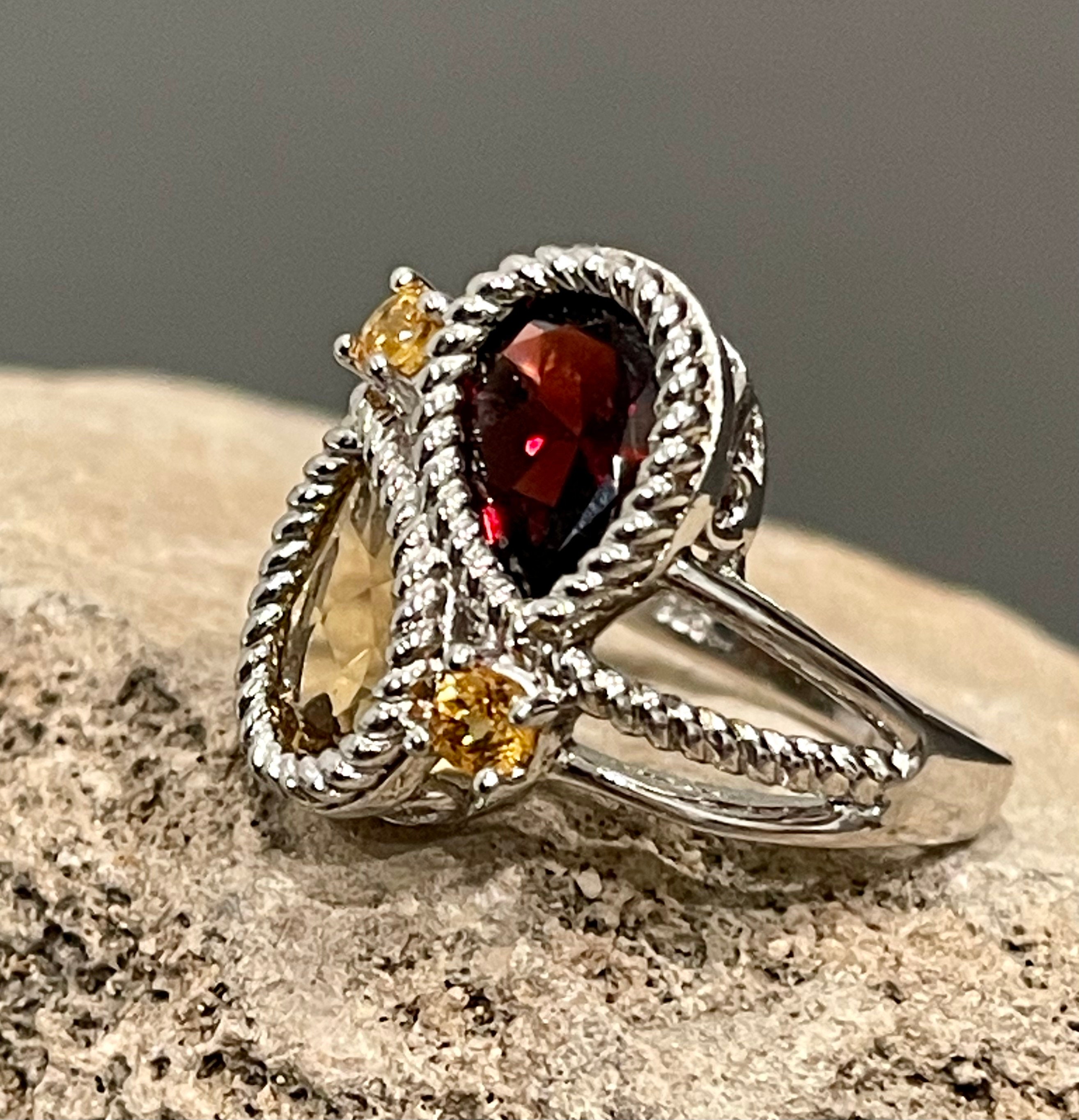 Garnet and yellow topaz ring deals