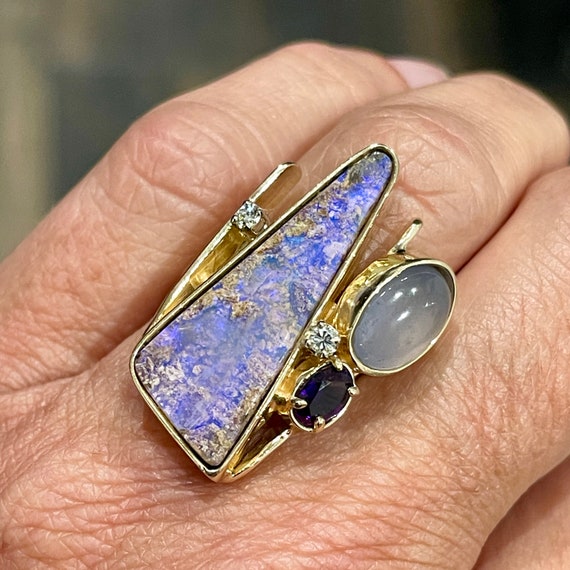 Vintage 80s Custom Made Purple Opal, Amethyst, Mo… - image 3