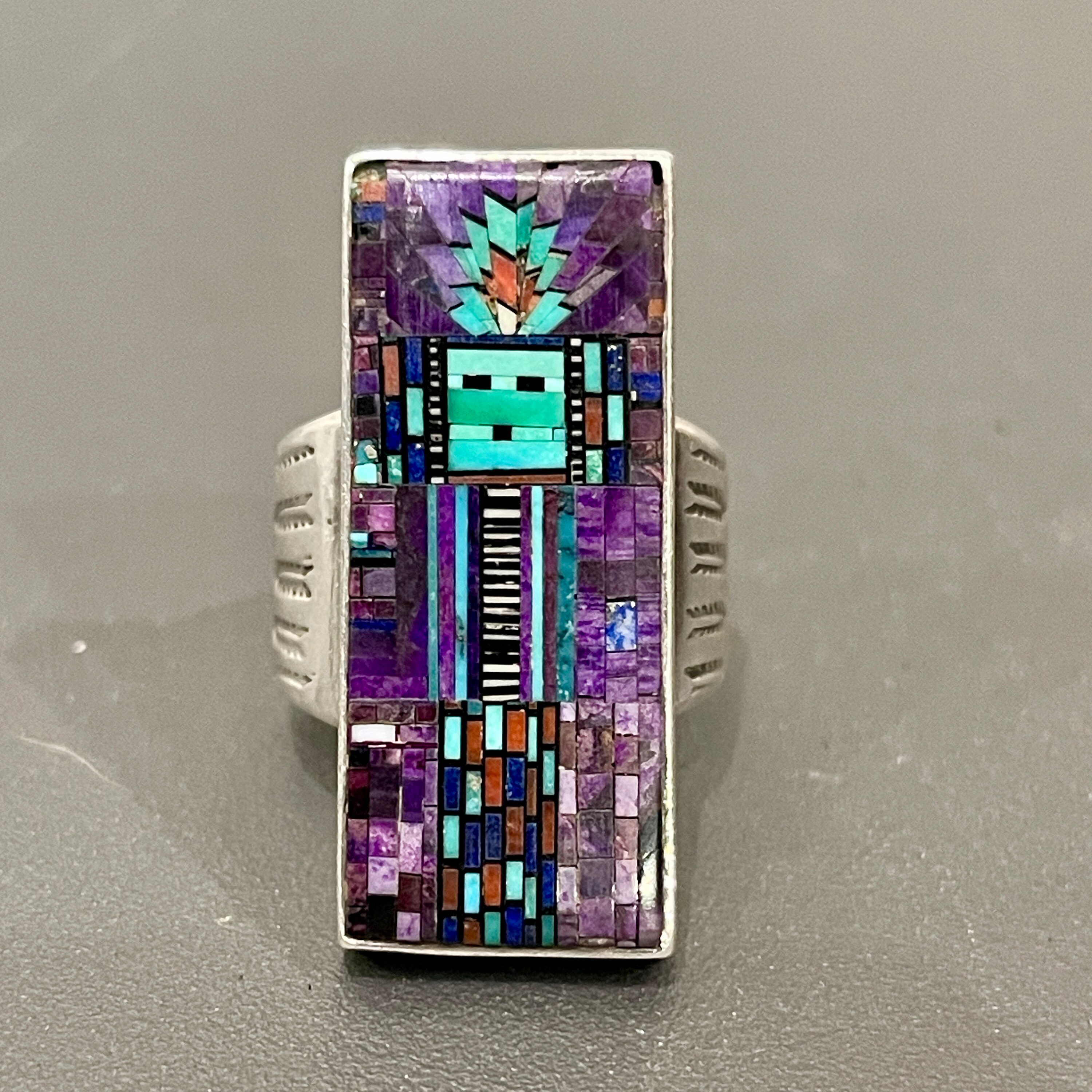 Awesome Vintage Native American Navajo Inlay Tiger Eye Pueblo Cosmic Scene Silver Necklace Awesome Vintage Native American Navajo Inlay Tiger Eye Pueblo Cosmic Scene Silver Necklace