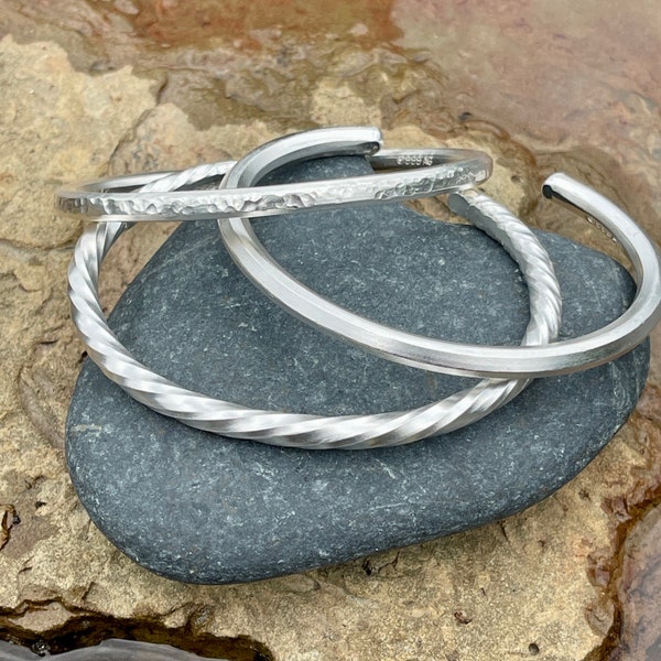 One Troy Ounce Pure Silver 999 Hammered, Matte or Twisted Finish Cuff Bracelet.  Bullion Bracelet On Your Wrist