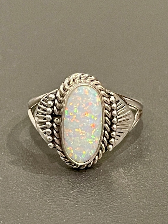 Vintage Sterling Silver Genuine Opal Ring Size 8.5