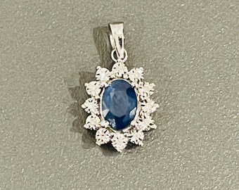 Blue Sapphire And Diamond Pendant In 10Kt White Gold