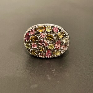 Sterling Silver Peridot, Pink Topaz  And Pink Tourmaline Ring