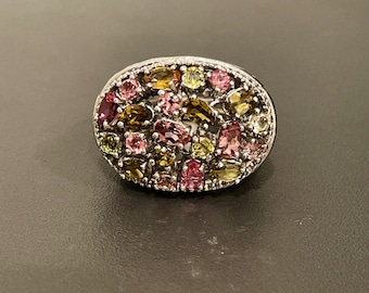 Sterling Silver Peridot, Pink Topaz  And Pink Tourmaline Ring