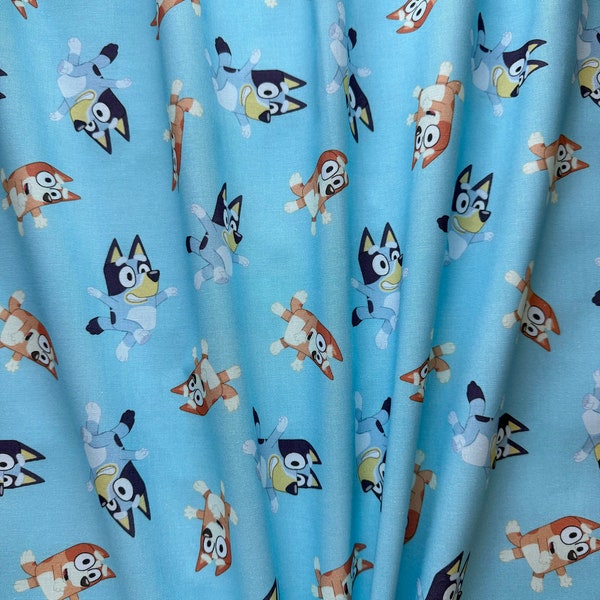 FREE SHIPPING | Blue Dog Brown Dog Fabric | 100% Cotton | Kids Magic Theme Puppy Bingo | Fat Quarter