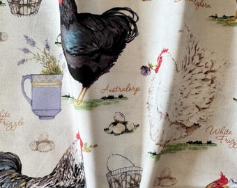 Chicken Fabric | 100% Cotton | Fat Quarter | Hens and Flowers