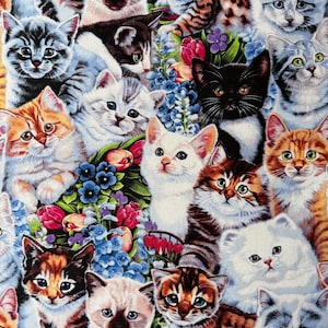 Fat Quarter | Kittens and Cats Floral Cotton Fabric
