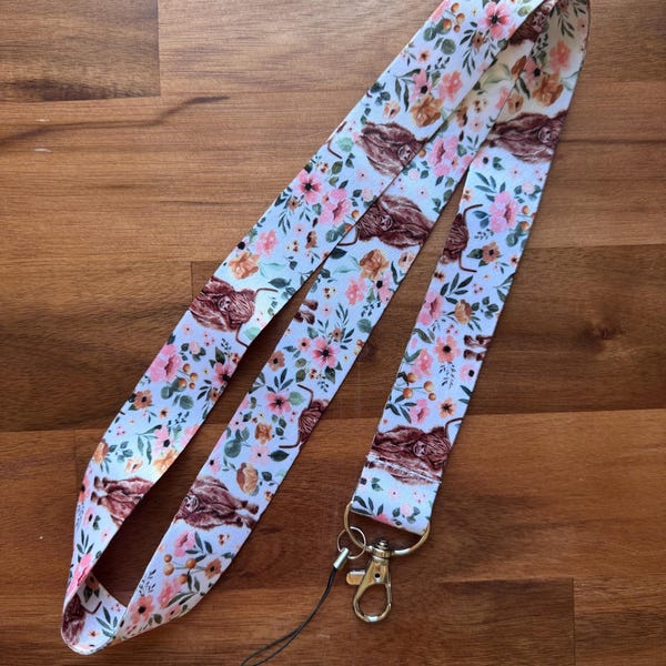 Highland Cows Floral Lanyard | Keychain | ID holder