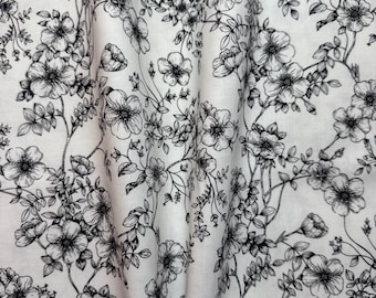Fat Quarter | Black and White Floral Cotton Fabric