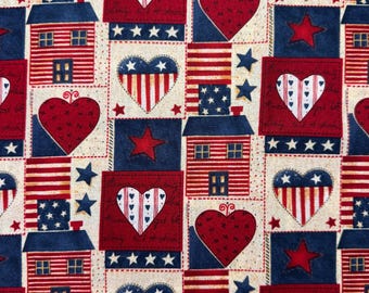 Fat Quarter | American Primitive Red White and Blue Cotton Fabric