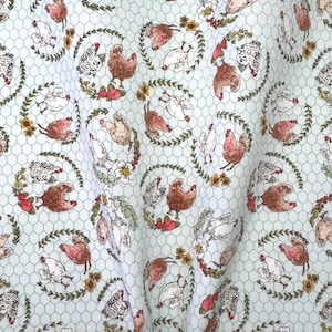 Tela de algodón Fat Quarter / Pollos, gallinas y gallos